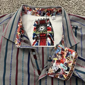 ROBERT GRAHAM Big Ben London Flip Cuff Gray Striped Shirt Men’s Size 3XL